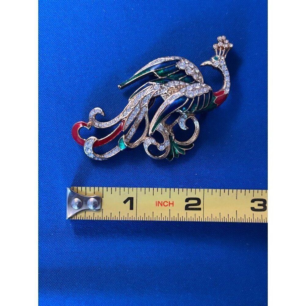 Attwood & Sawyer Peacock Swarovski 22K Gold Plated Enamel Vintage Brooch In Box - Picture 11 of 12